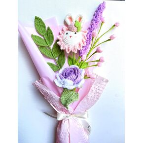 Crochet Flower Bouquet, 16 Inches Tall, Easy to Make Flowers for Gifts and Decorations (j)