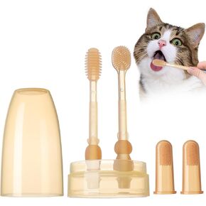Silicone Soft Cat Dog Toothbrush for Small Breed, Small Tiny Mini Cat Dog Tooth Brushing Kit with Finger Toothbrush & Storage Box, Pet Teeth Cleaning Brush for Puppy Doggie Kitten Canine Dental Care