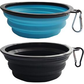 2 Pack Collapsible Dog Bowls for Cats Dogs, Portable Water Bowl for Dog, Pet Feeding Cup Dish for Outdoor, Travel, Walking, Parking， 2 Carabiners (Medium，Green&Blue)