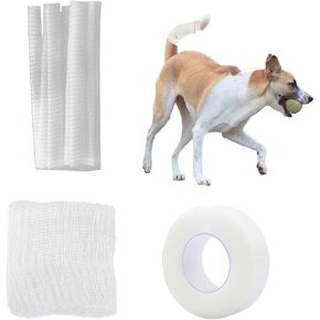 16pcs Dog Tail Protector Dog Ends Starter Pack with Self-Adhesive Pet Bandage Wrap Dog Tail Mesh Dressing Cover Breathable Patch Dog Bandages for Wounds of Dogs Cat Animals