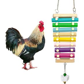 Vehomy Chicken Xylophone Toy for Hens Suspensible Wood Xylophone Toy with 8 Metal Keys Chicken Coop Pecking Toy with Grinding stone (Macaron Color)