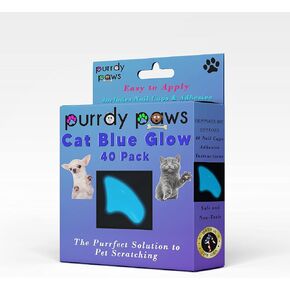 Purrdy Paws 40 Pack Soft Nail Caps for Cat Claws Blue Glow in The Dark Medium