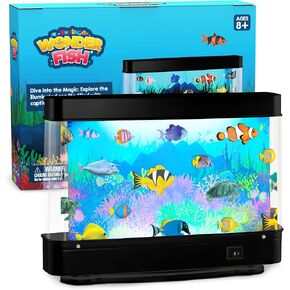 Artificial Fish Tank Virtual Ocean Toy - Mini Office Desk Aquarium, Colorful Aquarium, Motion Lamp Night Light with Moving Fish, Fun Gift for Kids and Adults