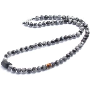 Natural Gemstone Crystal Tourmaline Necklace, Black Tourmaline Snowflake Obsidian Tiger Eye Bead Necklace, Chakra Healing Protection Pendant Birthday Fathers Day Gift for Men in Kuwait