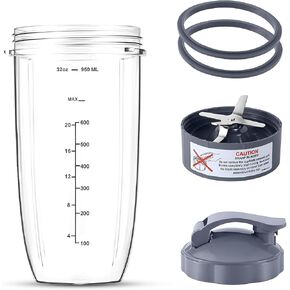Replacement 32oz Cup for the Nutribullet Cup with a Portable Lid - Premium extractor blade replacement for the nutribullet blender and 2 lid rings compatible with nutribullet accessories.