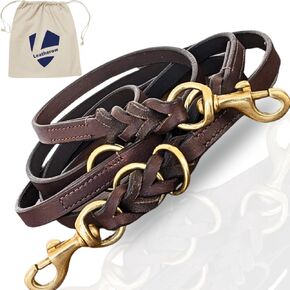 Multi Function 8ft Leather Dog Leash, Genuine Leather Leash Hands Free Leash Dog Training Leash for Small, Medium and Large Dogs (Black, 8 Ft)
