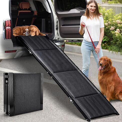 NZONPET Dog Ramp for Car, 63" Long & 17" Wide Foldable Portable Car Ramp for Dogs,Extra Wide Dog Ramp Steps with Non-Slip Surface for Medium & Large Dog Up to 250LBS Get Into a Car, SUV & Truck in Kuwait