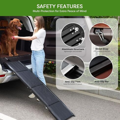 NZONPET Dog Ramp for Car, 63" Long & 17" Wide Foldable Portable Car Ramp for Dogs,Extra Wide Dog Ramp Steps with Non-Slip Surface for Medium & Large Dog Up to 250LBS Get Into a Car, SUV & Truck in Kuwait