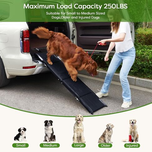 NZONPET Dog Ramp for Car, 63" Long & 17" Wide Foldable Portable Car Ramp for Dogs,Extra Wide Dog Ramp Steps with Non-Slip Surface for Medium & Large Dog Up to 250LBS Get Into a Car, SUV & Truck in Kuwait