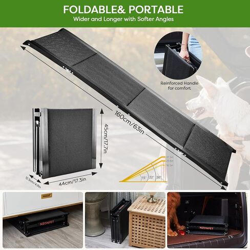 NZONPET Dog Ramp for Car, 63" Long & 17" Wide Foldable Portable Car Ramp for Dogs,Extra Wide Dog Ramp Steps with Non-Slip Surface for Medium & Large Dog Up to 250LBS Get Into a Car, SUV & Truck in Kuwait