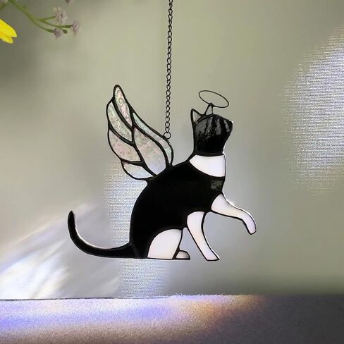 Cat Stained Glass Memorial Gifts for Loss of Cat, Holographic Angel Cat Died Sympathy Remembrance Gift for Window Hanging in Saudi Arabia