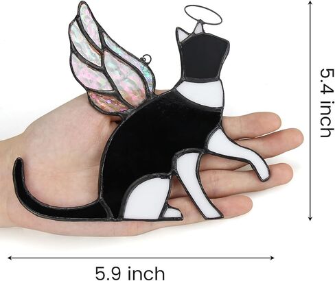 Cat Stained Glass Memorial Gifts for Loss of Cat, Holographic Angel Cat Died Sympathy Remembrance Gift for Window Hanging in Saudi Arabia