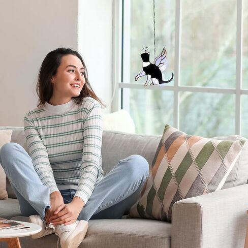 Cat Stained Glass Memorial Gifts for Loss of Cat, Holographic Angel Cat Died Sympathy Remembrance Gift for Window Hanging in Saudi Arabia