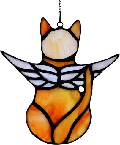 Angel Cat Memorial Present Ornaments, Stained Glass Window Hanging Decorations for Cat Lovers, Angel Wings Cat Suncatcher Decor, Pet Memorial Sympathy Present Statue (white) in Saudi Arabia