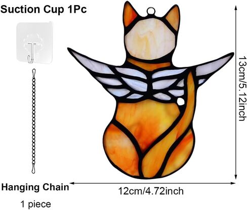 Angel Cat Memorial Present Ornaments, Stained Glass Window Hanging Decorations for Cat Lovers, Angel Wings Cat Suncatcher Decor, Pet Memorial Sympathy Present Statue (white) in Saudi Arabia