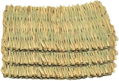 حصيرة العشب للحيوانات الأليفة لألعاب المضغ على شكل أرنب أرنب، حصيرة سرير منسوجة لخنزير غينيا شينشيلا السنجاب الهامستر والقطط والكلاب والحيوانات الصغيرة، وحدة تغذية القش الطبيعية المصنوعة يدويًا، متينة ومريحة (3 قطع) in Kuwait