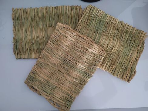 حصيرة العشب للحيوانات الأليفة لألعاب المضغ على شكل أرنب أرنب، حصيرة سرير منسوجة لخنزير غينيا شينشيلا السنجاب الهامستر والقطط والكلاب والحيوانات الصغيرة، وحدة تغذية القش الطبيعية المصنوعة يدويًا، متينة ومريحة (3 قطع) in Kuwait