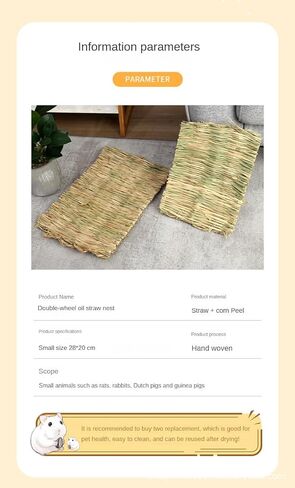 حصيرة العشب للحيوانات الأليفة لألعاب المضغ على شكل أرنب أرنب، حصيرة سرير منسوجة لخنزير غينيا شينشيلا السنجاب الهامستر والقطط والكلاب والحيوانات الصغيرة، وحدة تغذية القش الطبيعية المصنوعة يدويًا، متينة ومريحة (3 قطع) in Kuwait