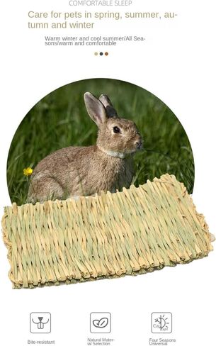 حصيرة العشب للحيوانات الأليفة لألعاب المضغ على شكل أرنب أرنب، حصيرة سرير منسوجة لخنزير غينيا شينشيلا السنجاب الهامستر والقطط والكلاب والحيوانات الصغيرة، وحدة تغذية القش الطبيعية المصنوعة يدويًا، متينة ومريحة (3 قطع) in Kuwait