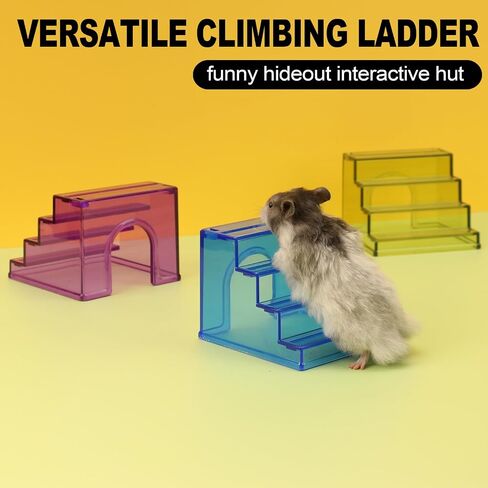 Hamster Hideout Ladder Bridge,Hamster Climbing Toy Ladder Bridge,Climbing Ladder with Hamster House,Hideout Chamber for Dwarf Hamsters mice and Small Animals Habitat décor (Blue+Pink) in Saudi Arabia