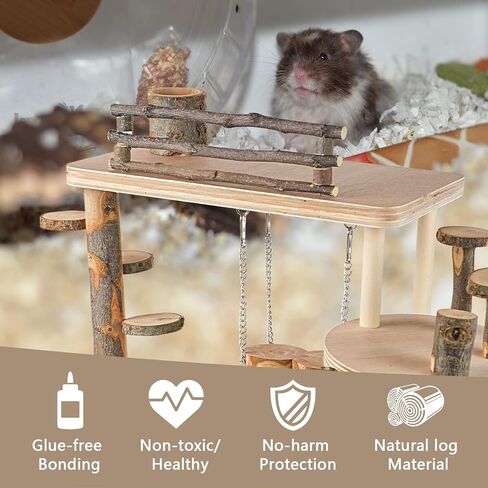 منصة ملعب الهامستر الخشبية، لعبة تسلق الهامستر، نظام تسلق الحياة الطبيعية، مجموعة أنشطة الحيوانات الصغيرة مع سلم ووعاء الطعام وجسر منحدر للفأر جربيل الفئران شينشيلا in Kuwait