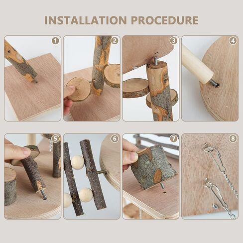 منصة ملعب الهامستر الخشبية، لعبة تسلق الهامستر، نظام تسلق الحياة الطبيعية، مجموعة أنشطة الحيوانات الصغيرة مع سلم ووعاء الطعام وجسر منحدر للفأر جربيل الفئران شينشيلا in Kuwait