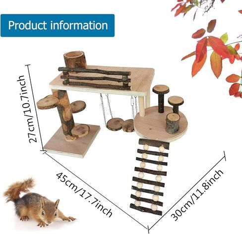 منصة ملعب الهامستر الخشبية، لعبة تسلق الهامستر، نظام تسلق الحياة الطبيعية، مجموعة أنشطة الحيوانات الصغيرة مع سلم ووعاء الطعام وجسر منحدر للفأر جربيل الفئران شينشيلا in Kuwait