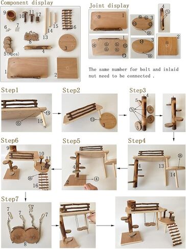 منصة ملعب الهامستر الخشبية، لعبة تسلق الهامستر، نظام تسلق الحياة الطبيعية، مجموعة أنشطة الحيوانات الصغيرة مع سلم ووعاء الطعام وجسر منحدر للفأر جربيل الفئران شينشيلا in Kuwait