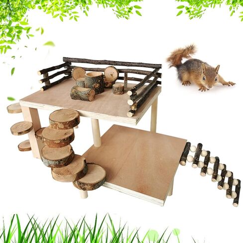 Wooden Hamster Playground Platform, Hamster Climbing Toy, Natural Living Climb System, Small Animals Activity Set with Ladder Food Bowl Ramp Bridge for Mouse Gerbil Rat Chinchilla in Saudi Arabia