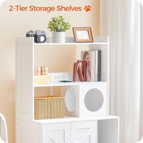 حاوية صندوق فضلات القطط مع رفين للتخزين، أثاث صندوق فضلات القطط المخفي بارتفاع 46.5 بوصة مع محطة شحن، خزانة حمام خشبية للقطط مع خدوش، بيت داخلي للقطط، أبيض CWWT89E01N1 in Kuwait