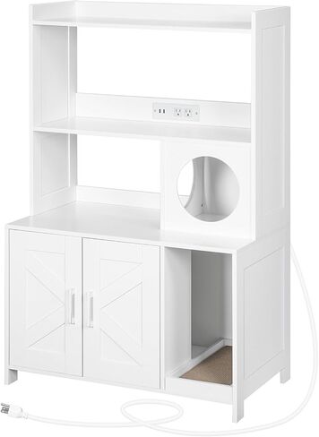 حاوية صندوق فضلات القطط مع رفين للتخزين، أثاث صندوق فضلات القطط المخفي بارتفاع 46.5 بوصة مع محطة شحن، خزانة حمام خشبية للقطط مع خدوش، بيت داخلي للقطط، أبيض CWWT89E01N1 in Kuwait