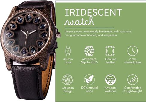 | Wooden Watch for Men, Chaquira Detail | HUICHOL IRIDESCENT BLACK | Ideal Present for Girlfriend, Mom, Daughter, Birthday, Anniversaries. Handcrafted and designed in Mexico. 45mm Diameter. in Saudi Arabia