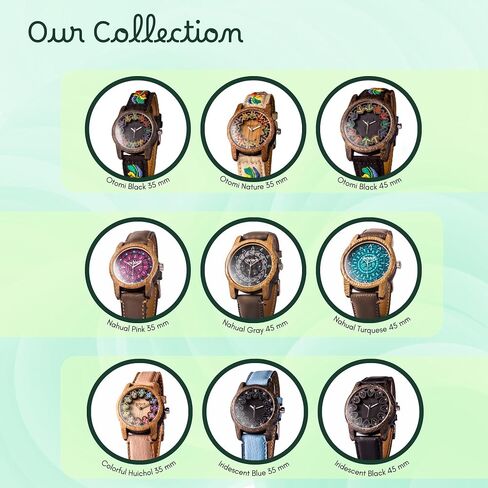 | Wooden Watch for Men, Chaquira Detail | HUICHOL IRIDESCENT BLACK | Ideal Present for Girlfriend, Mom, Daughter, Birthday, Anniversaries. Handcrafted and designed in Mexico. 45mm Diameter. in Saudi Arabia