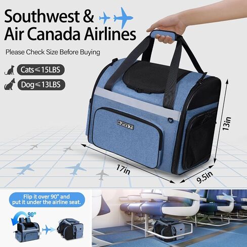 Pet Backpack Carrier 17x13x9.5 Southwest Airline Approved for 1-12 LBS Small Cats and Dogs(Blue) in Saudi Arabia
