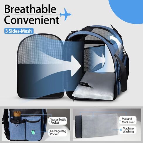 Pet Backpack Carrier 17x13x9.5 Southwest Airline Approved for 1-12 LBS Small Cats and Dogs(Blue) in Saudi Arabia