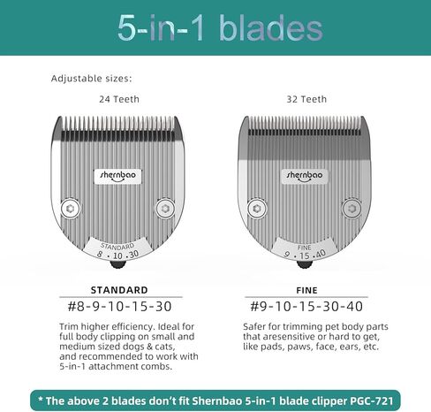 شفرات قص الشعر للحيوانات الأليفة 5 في 1 قابلة للتعديل، متوافقة مع ماكينة واهل أركو، برافورا، كرومادو، كريتيفا، فيجورا، موشن، سوبرجروم كليبرز. (غير متوافقة مع ماكينة الحلاقة PGC-721) FINE9-15-40 in Kuwait
