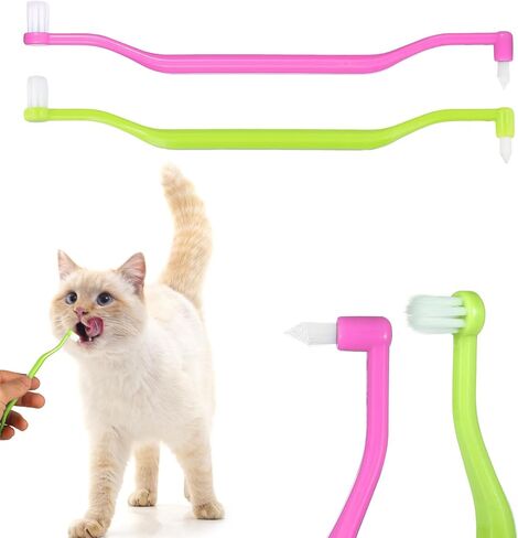 2pcs Dual Sided Cat & Dog Toothbrushes 6.3x0.63in Kitten Puppy Teeth Cleaning Brush Micro Head Pets Kitty Dental Care for Prevent Bad Breath & Plaque Tartar Formation (Pink,Green) in Saudi Arabia