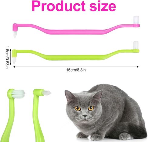 2pcs Dual Sided Cat & Dog Toothbrushes 6.3x0.63in Kitten Puppy Teeth Cleaning Brush Micro Head Pets Kitty Dental Care for Prevent Bad Breath & Plaque Tartar Formation (Pink,Green) in Saudi Arabia