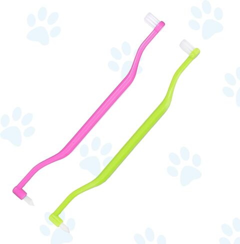 2pcs Dual Sided Cat & Dog Toothbrushes 6.3x0.63in Kitten Puppy Teeth Cleaning Brush Micro Head Pets Kitty Dental Care for Prevent Bad Breath & Plaque Tartar Formation (Pink,Green) in Saudi Arabia