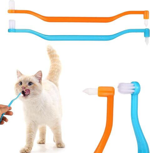 2pcs Dual Sided Cat & Dog Toothbrushes 6.3x0.63in Kitten Puppy Teeth Cleaning Brush Micro Head Pets Kitty Dental Care for Prevent Bad Breath & Plaque Tartar Formation (Pink,Green) in Saudi Arabia