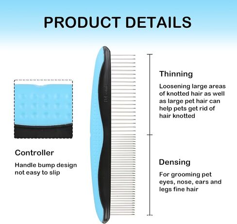 Dog Grooming Comb, Metal Dematting Pet Combs, Detangler For Matted Hair Removes Tangles Matts Premium Anti-Slip Comfort Grip Ergonomic Handle for Poodles Goldendoodles Doodles Long Haired Dogs in Saudi Arabia