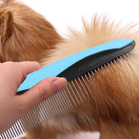 Dog Grooming Comb, Metal Dematting Pet Combs, Detangler For Matted Hair Removes Tangles Matts Premium Anti-Slip Comfort Grip Ergonomic Handle for Poodles Goldendoodles Doodles Long Haired Dogs in Saudi Arabia