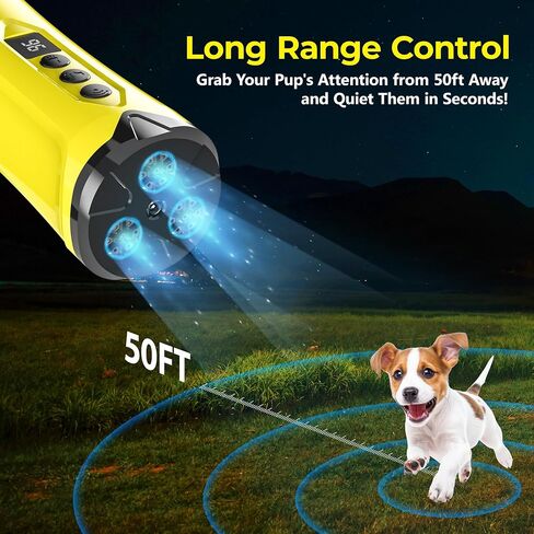 Dog Bark Deterrent Devices, Professional Anti Barking Training & Behavior Aid Ultrasonic Tool - w/ 3X Sonic Emitters 50ft Range, Ultra-Bright LED Flashlight | Alternative to Painful Dog Shock Collar in Saudi Arabia