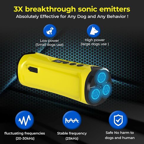 Dog Bark Deterrent Devices, Professional Anti Barking Training & Behavior Aid Ultrasonic Tool - w/ 3X Sonic Emitters 50ft Range, Ultra-Bright LED Flashlight | Alternative to Painful Dog Shock Collar in Saudi Arabia