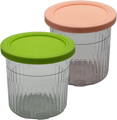 joystar Ice Creami Deluxe Pints 2 Pack, Compatible with Ninja NC500 NC501 Series Creami Deluxe Ice Cream Makers, Genuine Ninja Pint, Color Lids (24oz pints NC500, Green/pink) in Saudi Arabia