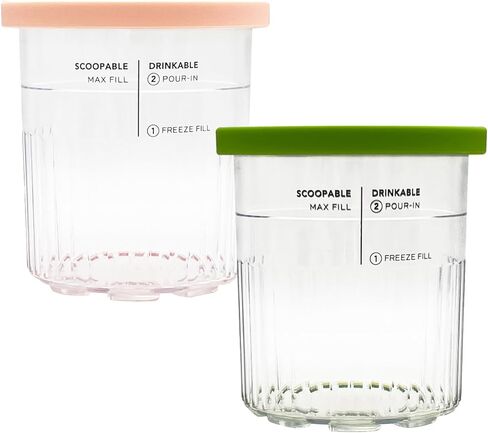 joystar Ice Creami Deluxe Pints 2 Pack, Compatible with Ninja NC500 NC501 Series Creami Deluxe Ice Cream Makers, Genuine Ninja Pint, Color Lids (24oz pints NC500, Green/pink) in Saudi Arabia