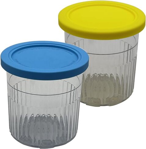 joystar Ice Creami Deluxe Pints 2 Pack, Compatible with Ninja NC500 NC501 Series Creami Deluxe Ice Cream Makers, Genuine Ninja Pint, Color Lids (24oz pints NC500, Green/pink) in Saudi Arabia