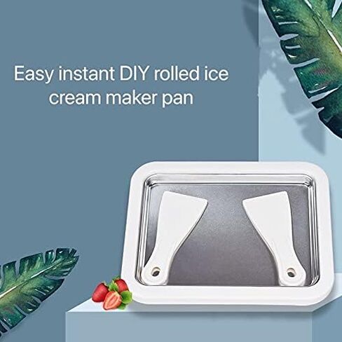High End Ice Cream Roller Maker Plate Anti Griddle Pan with 2 Spatulas for Fun and Fast Homemade Rolled Cream, Frozen Yogurt, Gelato, Sorbet Easy Instant DIY Stainless Steel in Saudi Arabia