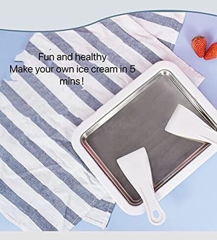 High End Ice Cream Roller Maker Plate Anti Griddle Pan with 2 Spatulas for Fun and Fast Homemade Rolled Cream, Frozen Yogurt, Gelato, Sorbet Easy Instant DIY Stainless Steel in Saudi Arabia