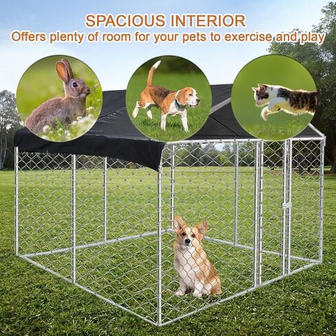 Large Outdoor Metal Dog Kennel with Waterproof Cover, Galvanized Steel Dog House, Dogs Cage & Dog Enclosures for Backyard Farm Use(9.8 * 9.8 * 5.6FT) in Saudi Arabia
